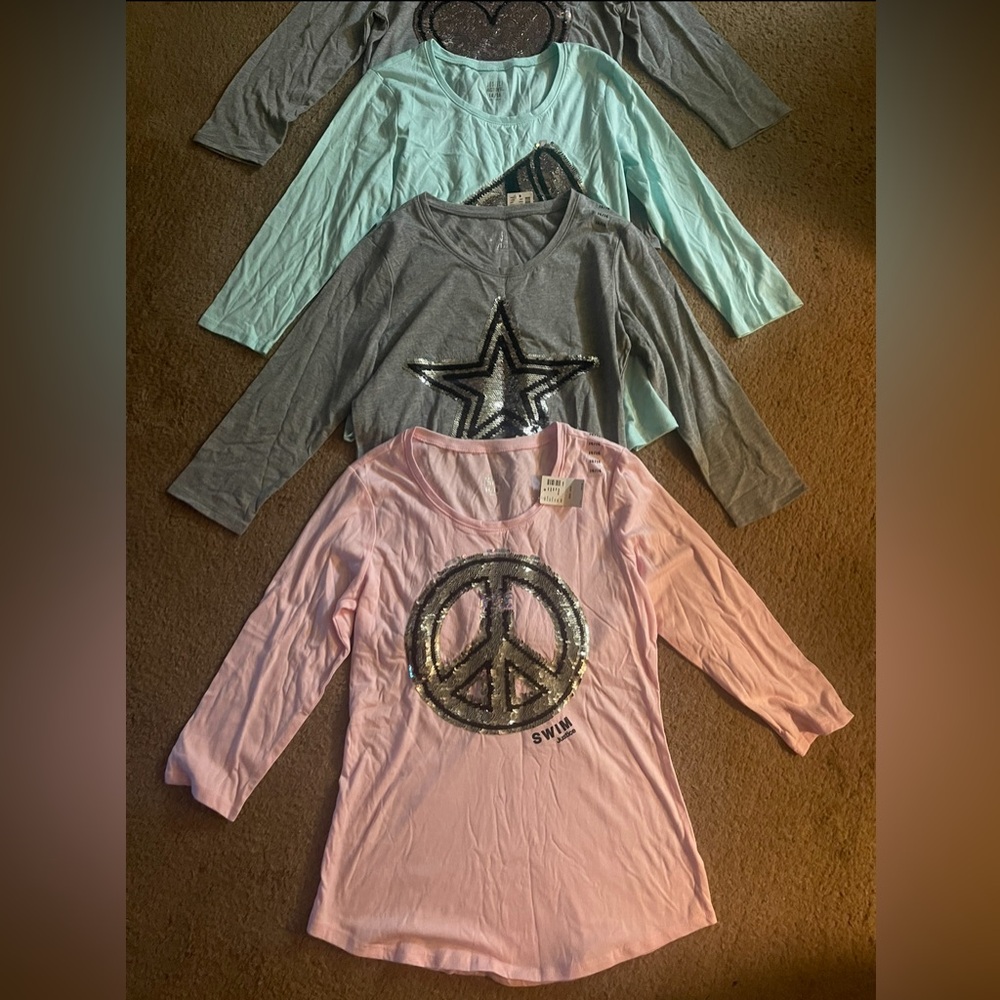 (4) JUSTICE ACTIVE Girls 14 16 reversible sequin tees